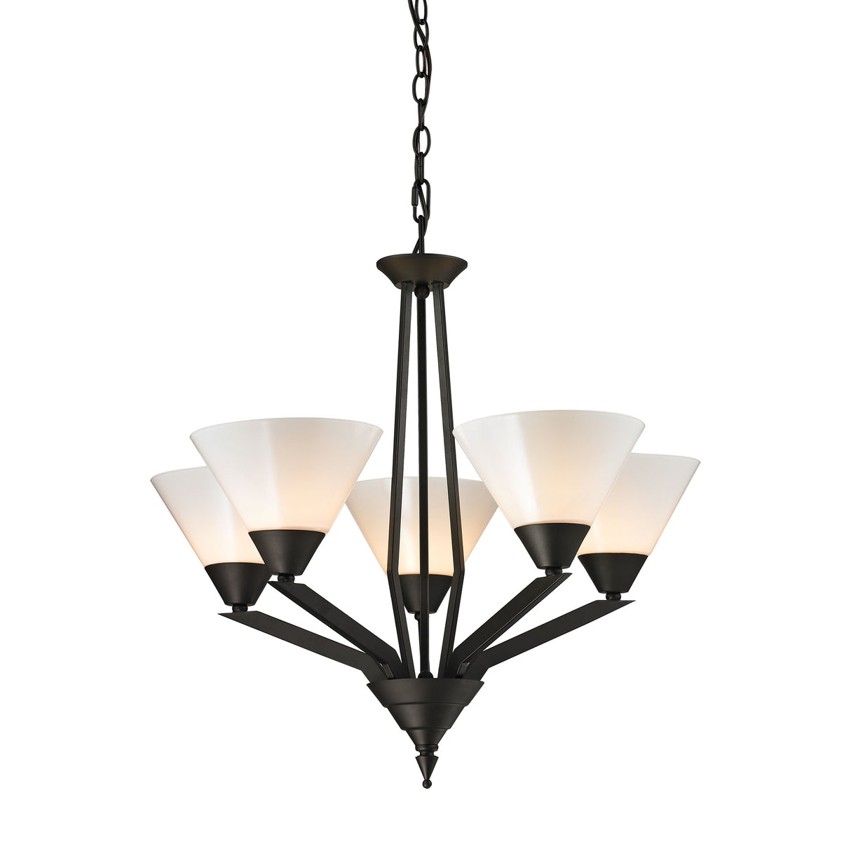 Elk 2455CH/10 Tribecca 5-Light Chandelier in Oil Rubbed Bronze with White Glass