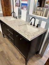 60" Double Bowl Black Vanity Set with Quartz Top with Cermic Sink, and Black Widespread Faucets