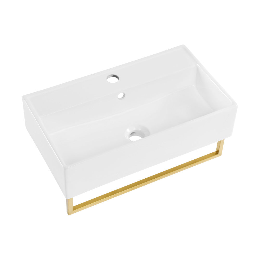 Claire 22" Wall-Mount Bathroom Sink with Brushed Gold Towel Bar