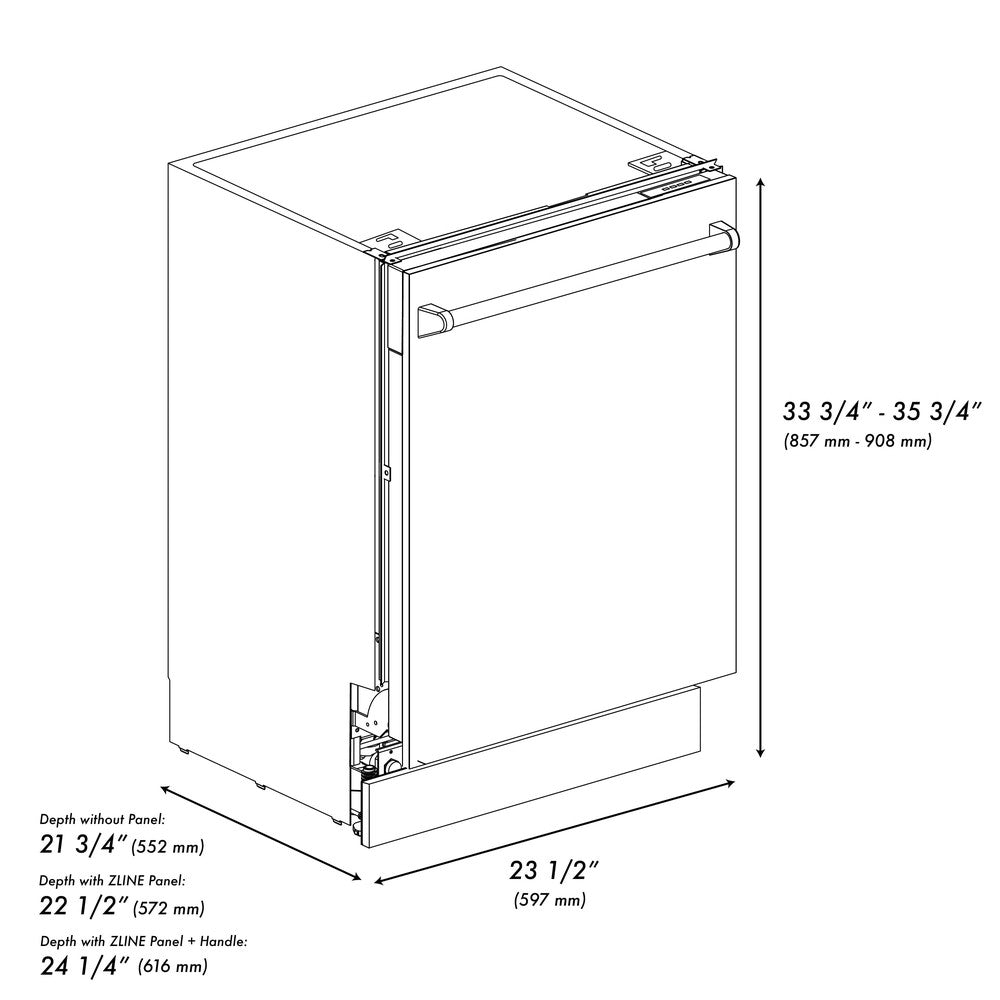 ZLINE 24" Tallac Series 3rd Rack Dishwasher with Copper Panel and Traditional Handle, 51dBa (DWV-C-24)