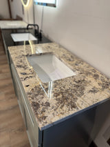 36" Moss Green Shaker Vanity with Granite Top - Includes Tower & LED Mirror