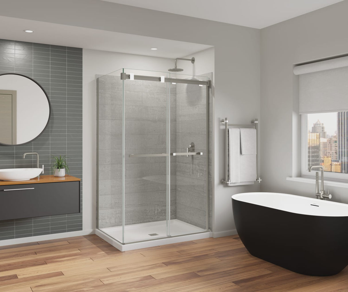 MAAX 136956-810-290-000 Duel Alto 44-47 X 78 in. 8mm Bypass Shower Door for Alcove Installation with GlassShield® glass in Brushed Nickel & Matte White