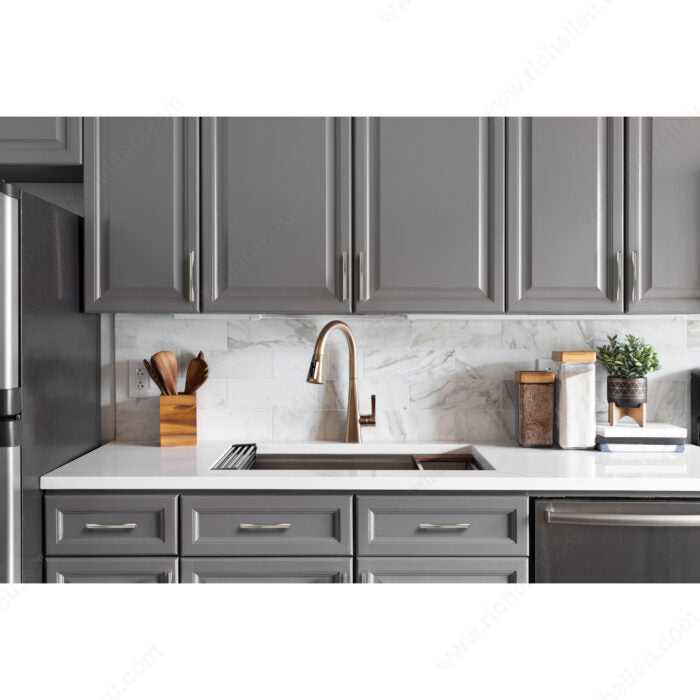 Richelieu BP8745128195 Modern Metal Pull - 8745, Brushed Nickel, Multiple Center-to-Center Options, 5 1/32 to 6 5/16 in, 6 11/16 in, 8/32 in (Included)