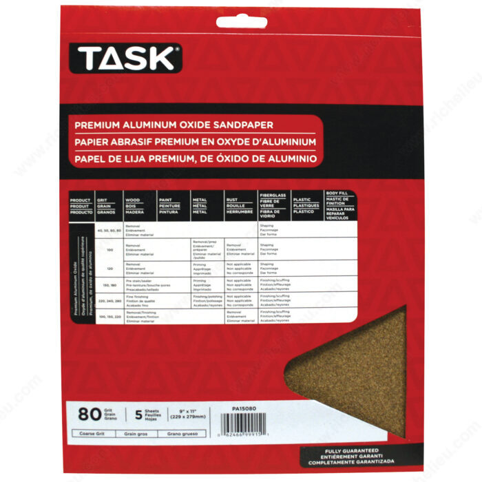 Task PAO15280 Premium Aluminum Oxide Sandpaper, Wood / Metal / Painted Surface / Plastic / Fiberglass / Body Fill, 280, Very Fine