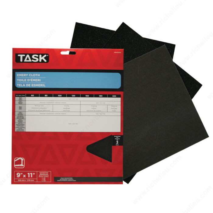 Task PEM10300 Emery Cloth, Metal / Painted Surface / Metal Rust, 60 / 80 / 150, Assorted