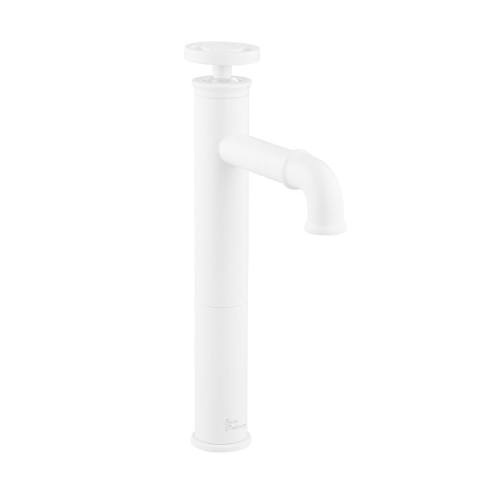 Avallon Single Hole, Single-Handle Wheel, High Arc Bathroom Faucet in Matte White