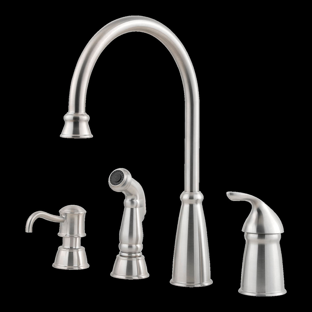 Avalon 1-Handle Kitchen Faucet with Side Spray & Soap Dispenser in Stainless Steel