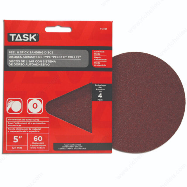 Task T13105 Aluminum Oxide Peel & Stick Sanding Discs, Wood / Metal / Painted Surface / Plastic / Fiberglass / Body Fill, Without Holes, 120, Fine, 5 in