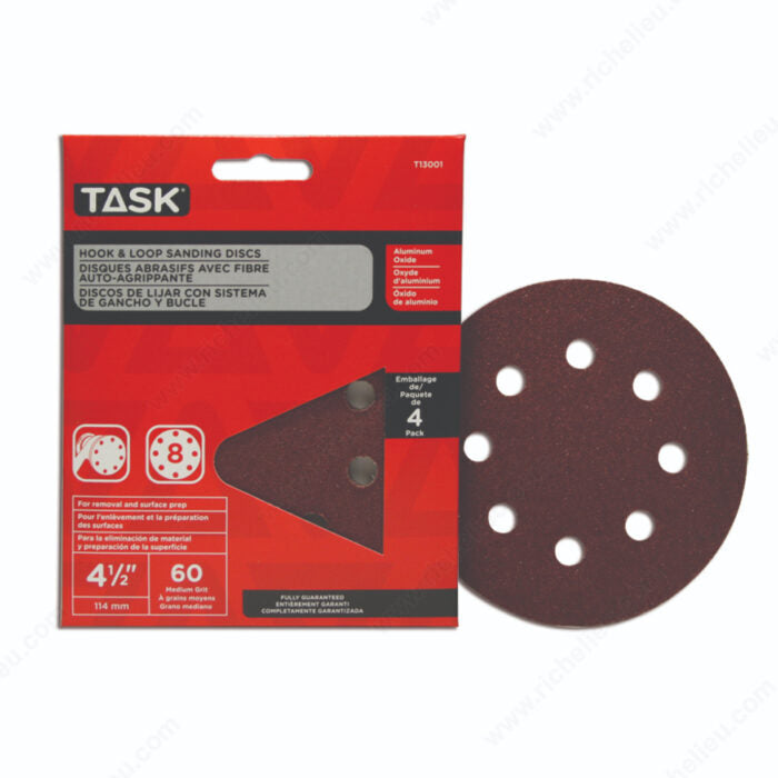 Richelieu T13047 Hook & Loop Sanding Discs, Wood / Metal / Painted Surface / Plastic / Fiberglass / Metal Rust / Body Fill, Task, 8 Holes, 80, Medium, 5 in