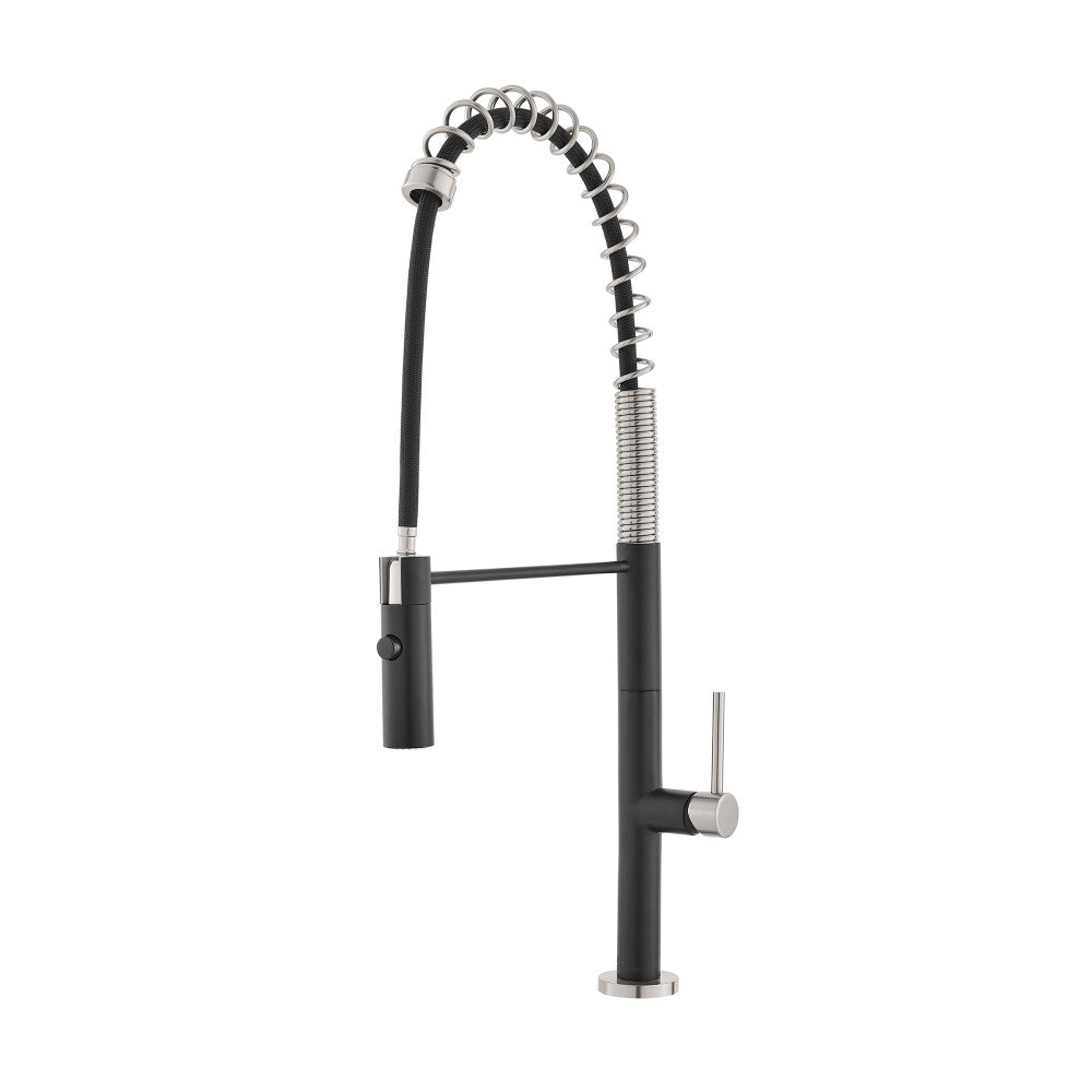 Chalet Single Handle, Pull-Down Kitchen Faucet in Brushed Nickel and Black