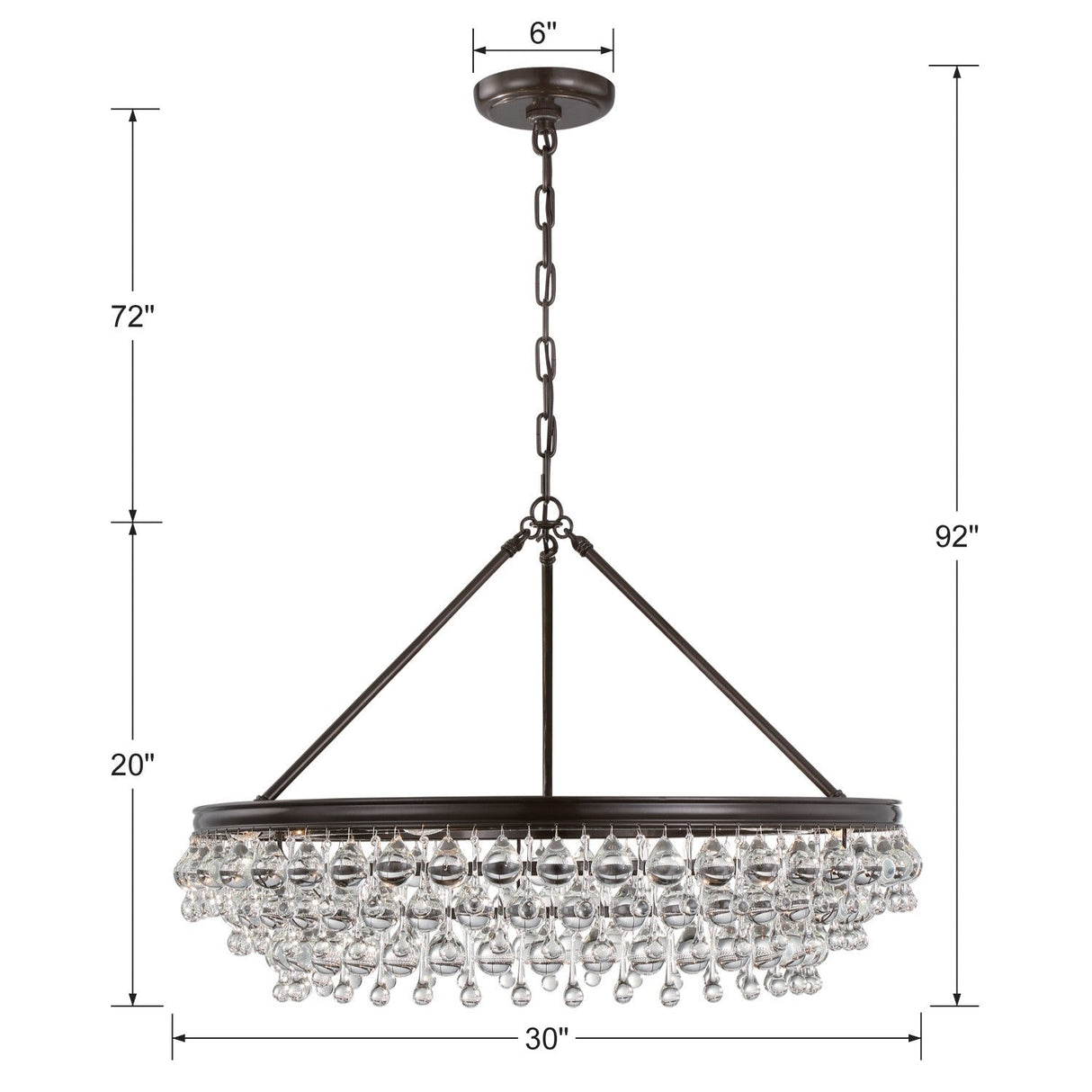 Calypso 6 Light Crystal Teardrop Polished Chrome Chandelier 275-CH