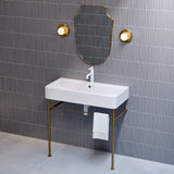 Carre 36 Ceramic Console Sink White Basin Brushed Gold Legs