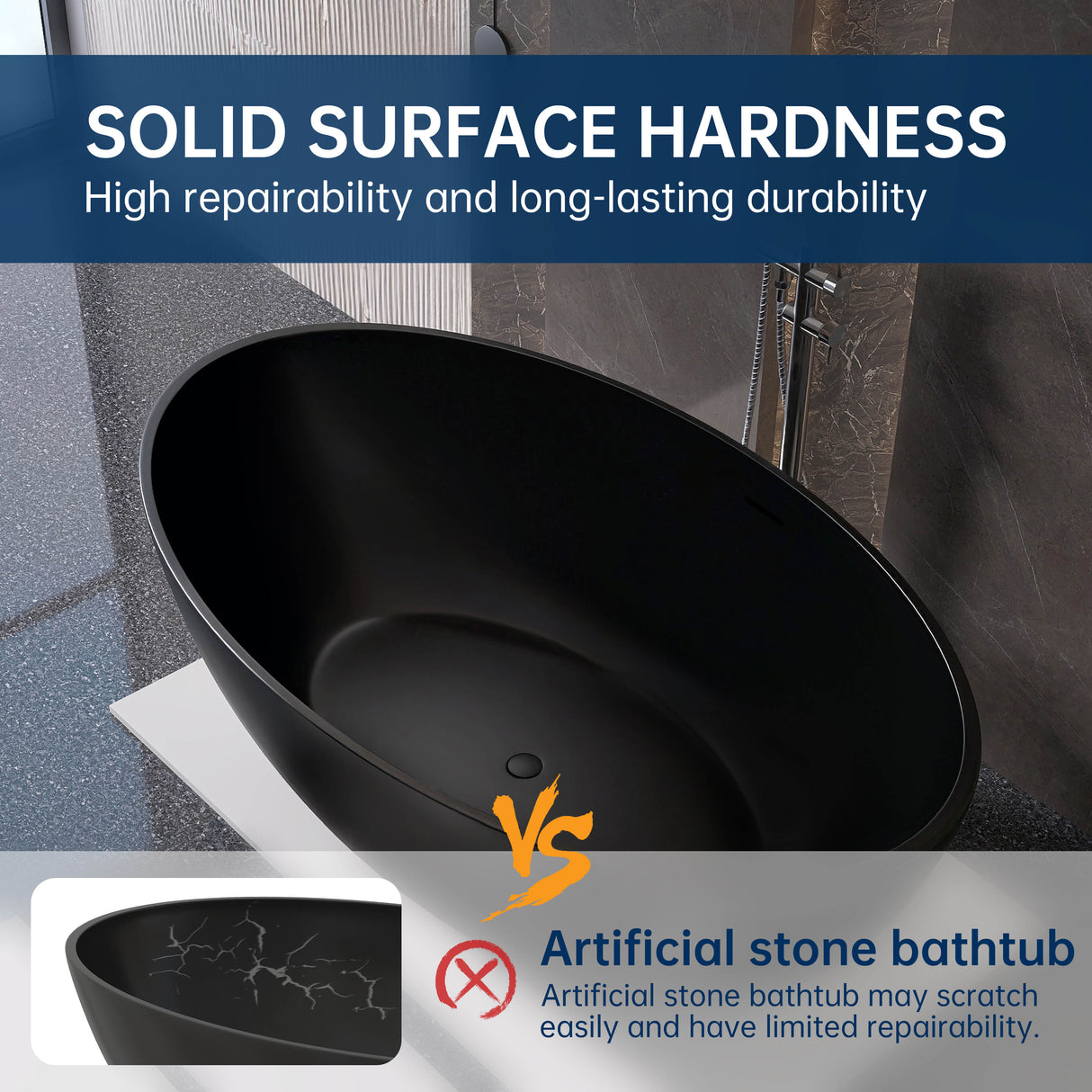 New England Home Goods Malibu 67" Freestanding Tub in White - Stone Resin Solid Surface