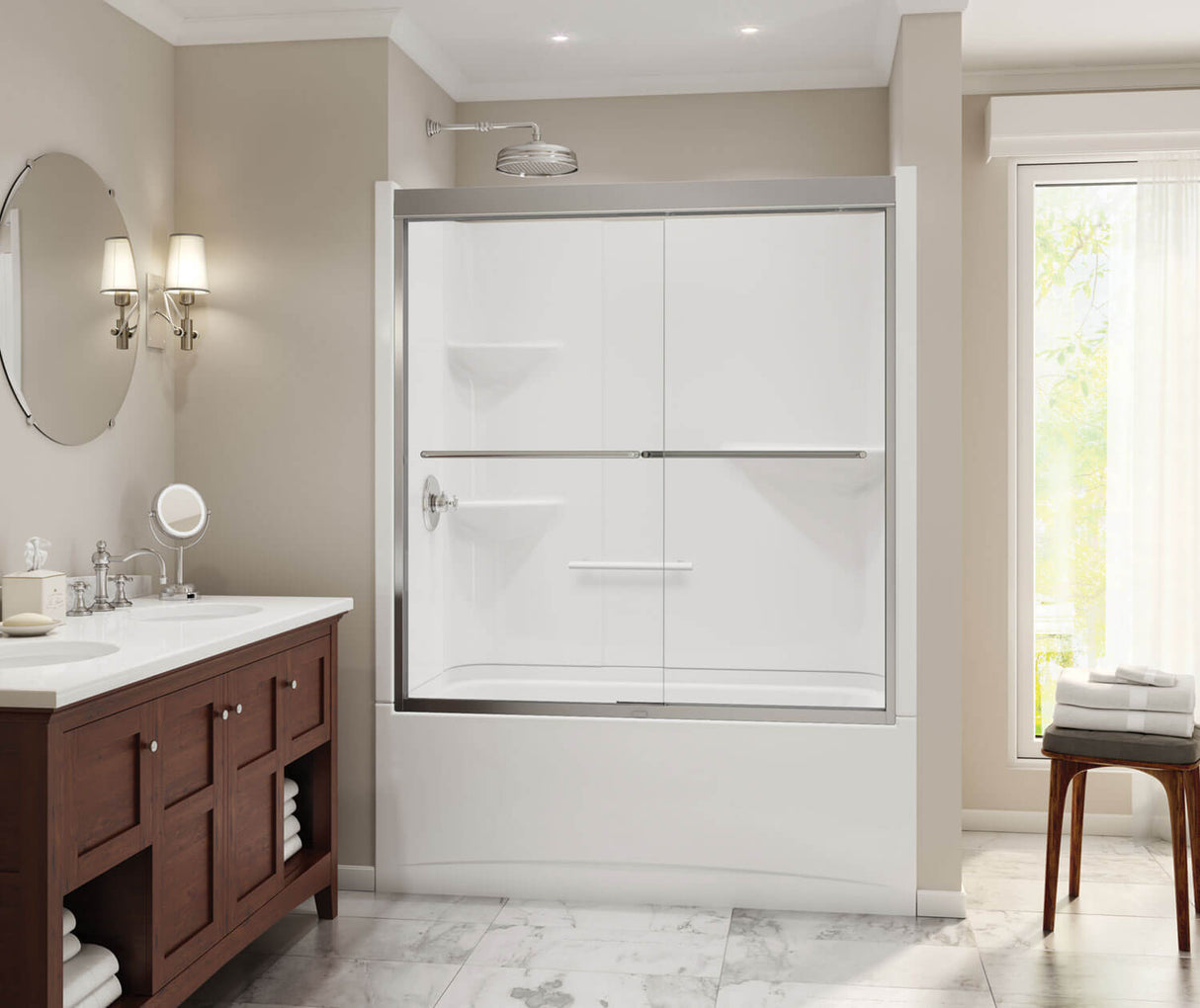 MAAX 105915-SR-000-001 Camelia TS-6032 Acrylic Alcove Right-Hand Drain Two-Piece Tub Shower in White
