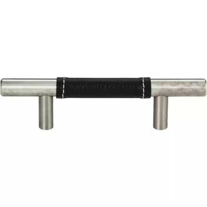 Atlas Homewares Zanzibar Black Leather Pull 3 Inch (c-c) Brushed Nickel
