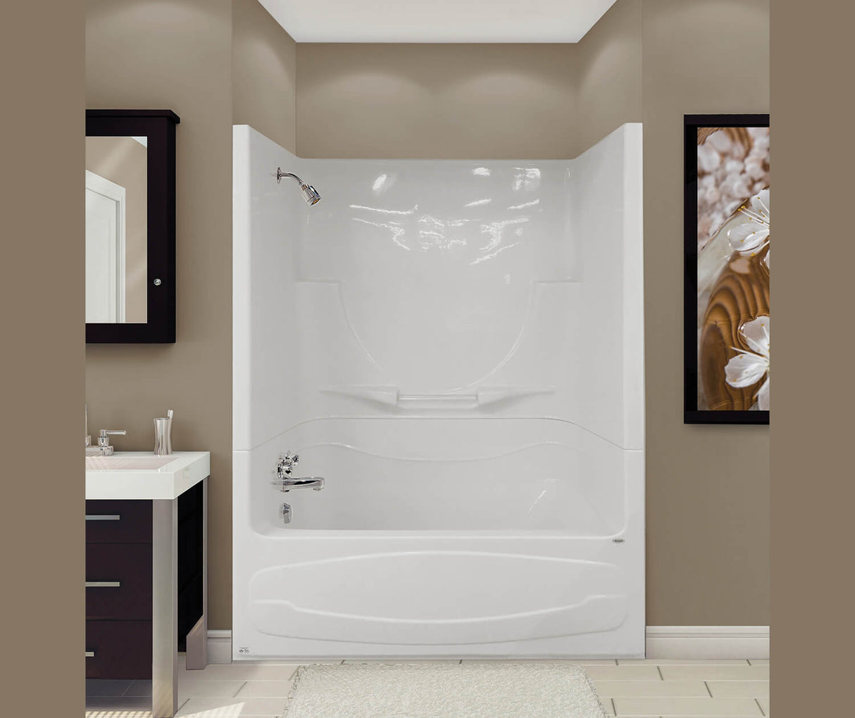 MAAX 105621-091-001-107 Figaro II AFR 59 x 33 Acrylic Alcove Right-Hand Drain Two-Piece 10 Microjets Tub Shower in White