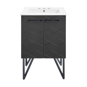 Annecy 24 in. Phantom Black Bathroom Vanity With White, 3-Hole Ceramic Sink Top