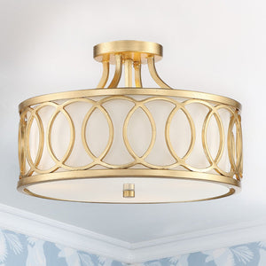 Libby Langdon for Crystorama Graham 3 Light Antique Gold Semi Flush Mount 285-GA