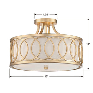 Libby Langdon for Crystorama Graham 3 Light Antique Gold Semi Flush Mount 285-GA