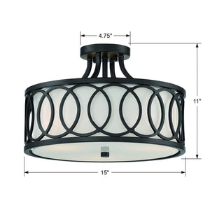 Libby Langdon for Crystorama Graham 3 Light Antique Gold Semi Flush Mount 285-GA