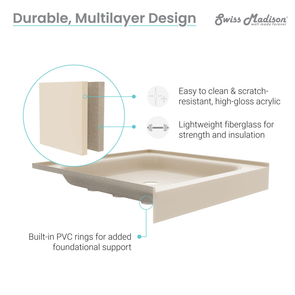 Voltaire 60 x 32 Single-Threshold, Right-Hand Drain, Shower Base in Biscuit