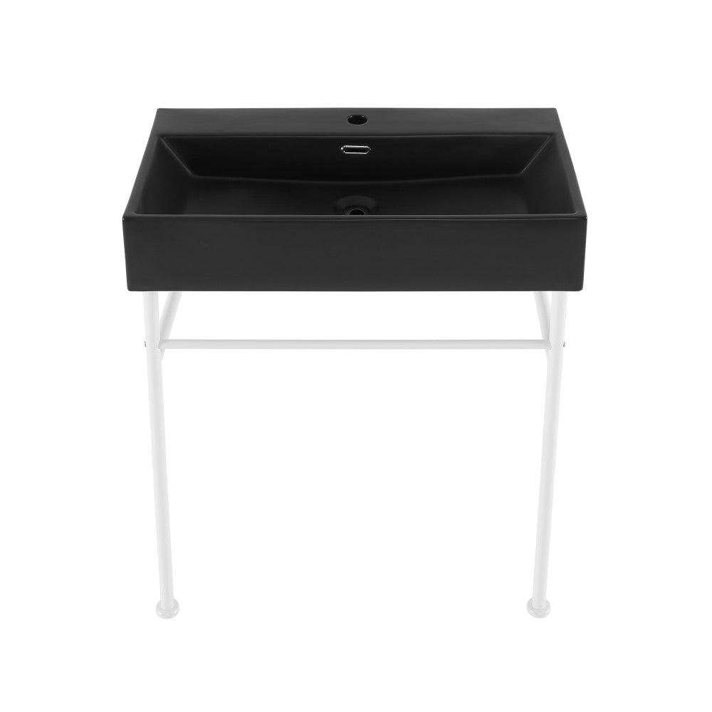 Claire 30 Ceramic Console Sink Matte Black Basin Matte White Legs