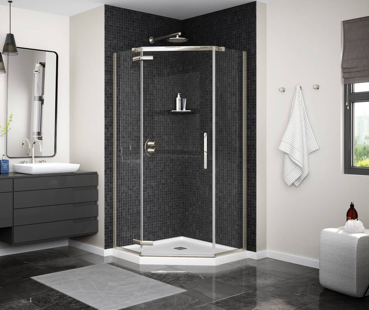 MAAX 137280-900-305-000 Link Curve Neo-angle 38 x 38 x 75 in. 8mm Pivot Shower Door for Corner Installation with Clear glass in Brushed Nickel
