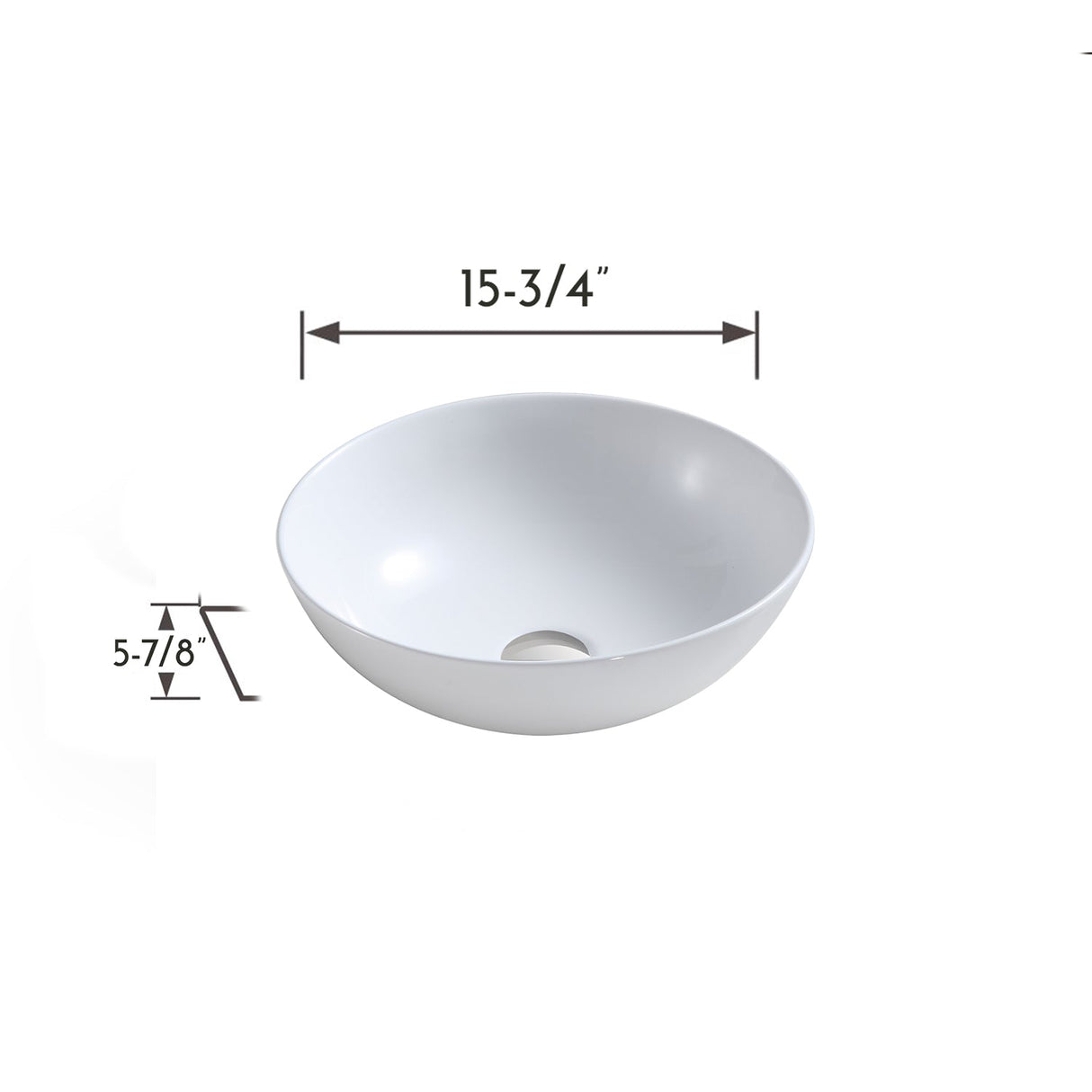 DAX Ceramic Round Bathroom Vessel Basin, 16", White Glossy DAX-CL1344-WG