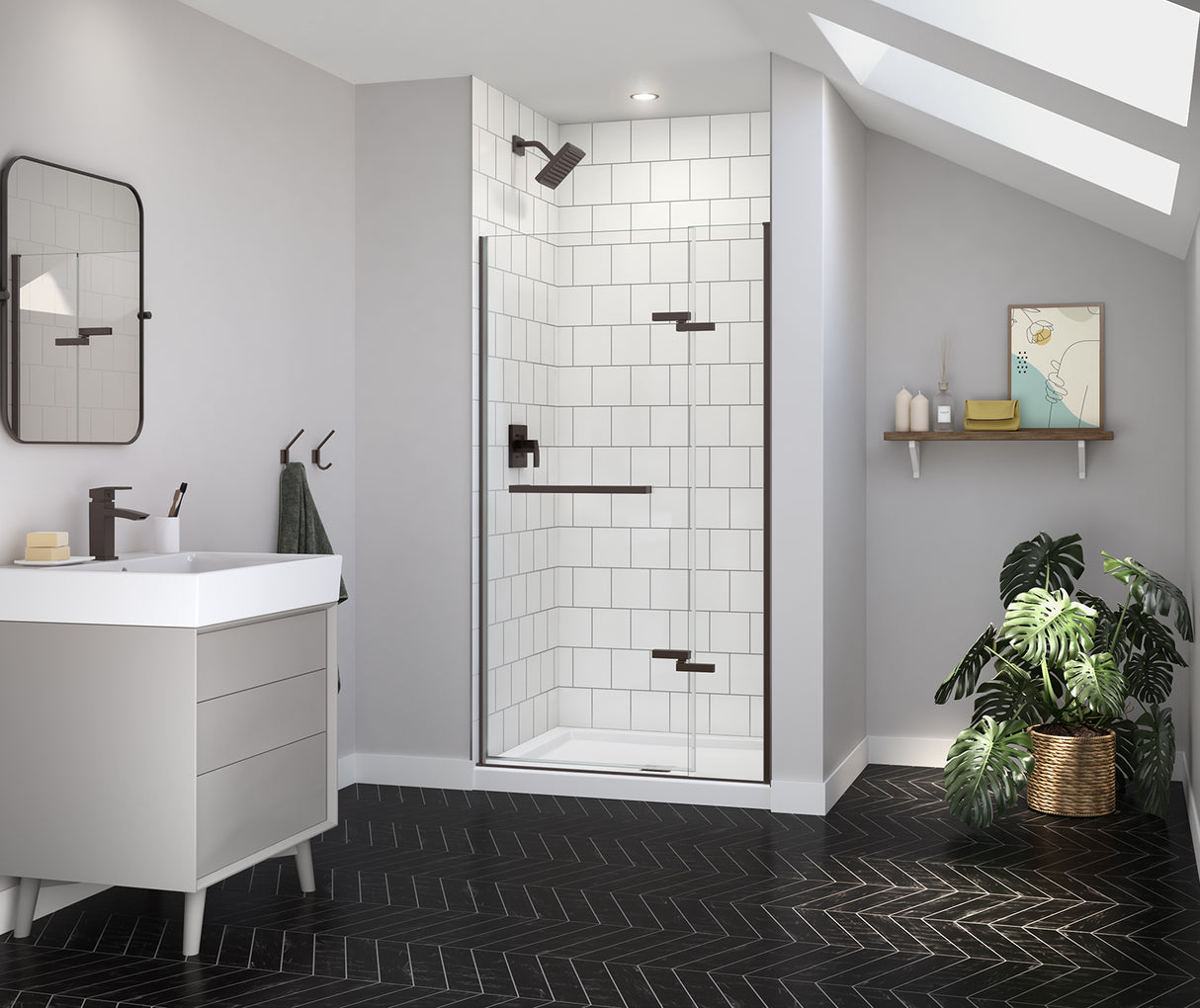 MAAX 139576-900-173-000 Reveal Sleek 71 38-41 x 71 ½ in. 8 mm Pivot Shower Door for Alcove Installation with Clear glass in Dark Bronze
