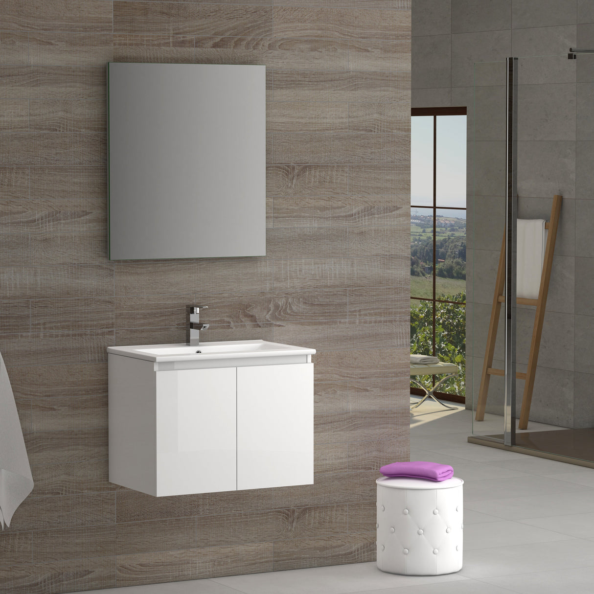 DAX Malibu Engineered Wood and Porcelain Onix Basin with Vanity Cabinet, 24", White DAX-MAL012411-ONX