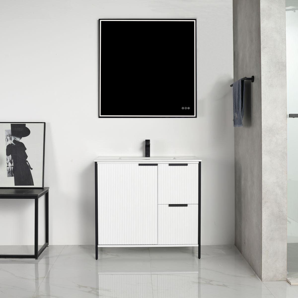 Blossom Zurich 36" Vanity – Glossy White & Metal Grey with Soft-Close Drawers & Ample Storage