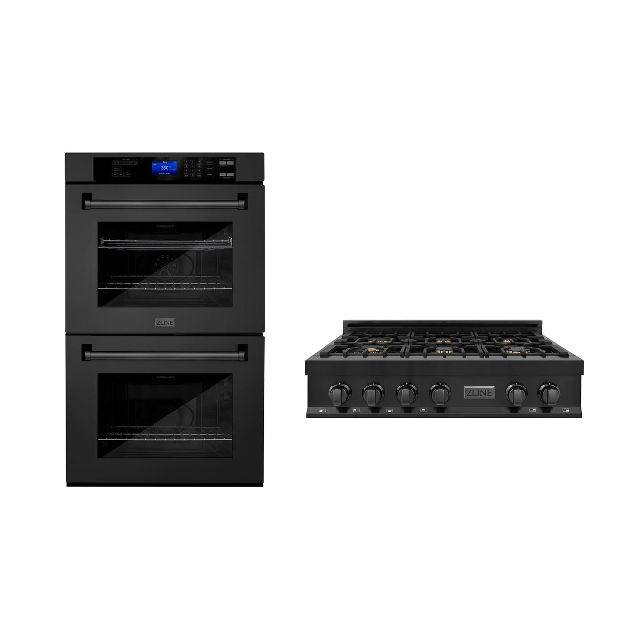 ZLINE Kitchen Package with 36 in. Black Stainless Steel Rangetop and 30 in. Double Wall Oven (2KP-RTBAWD36)