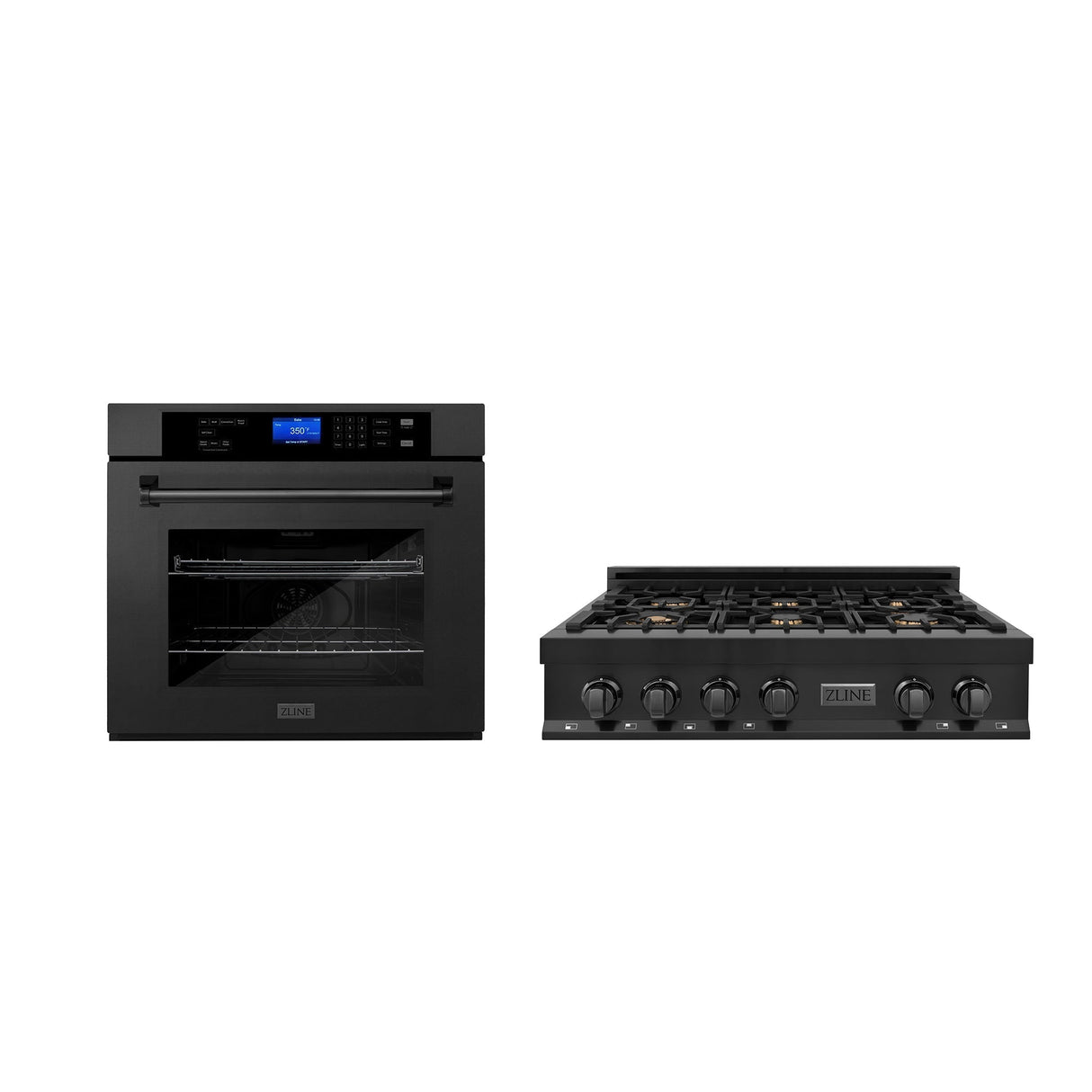 ZLINE Kitchen Package with 36 in. Black Stainless Steel Rangetop and 30 in. Single Wall Oven (2KP-RTBAWS36)