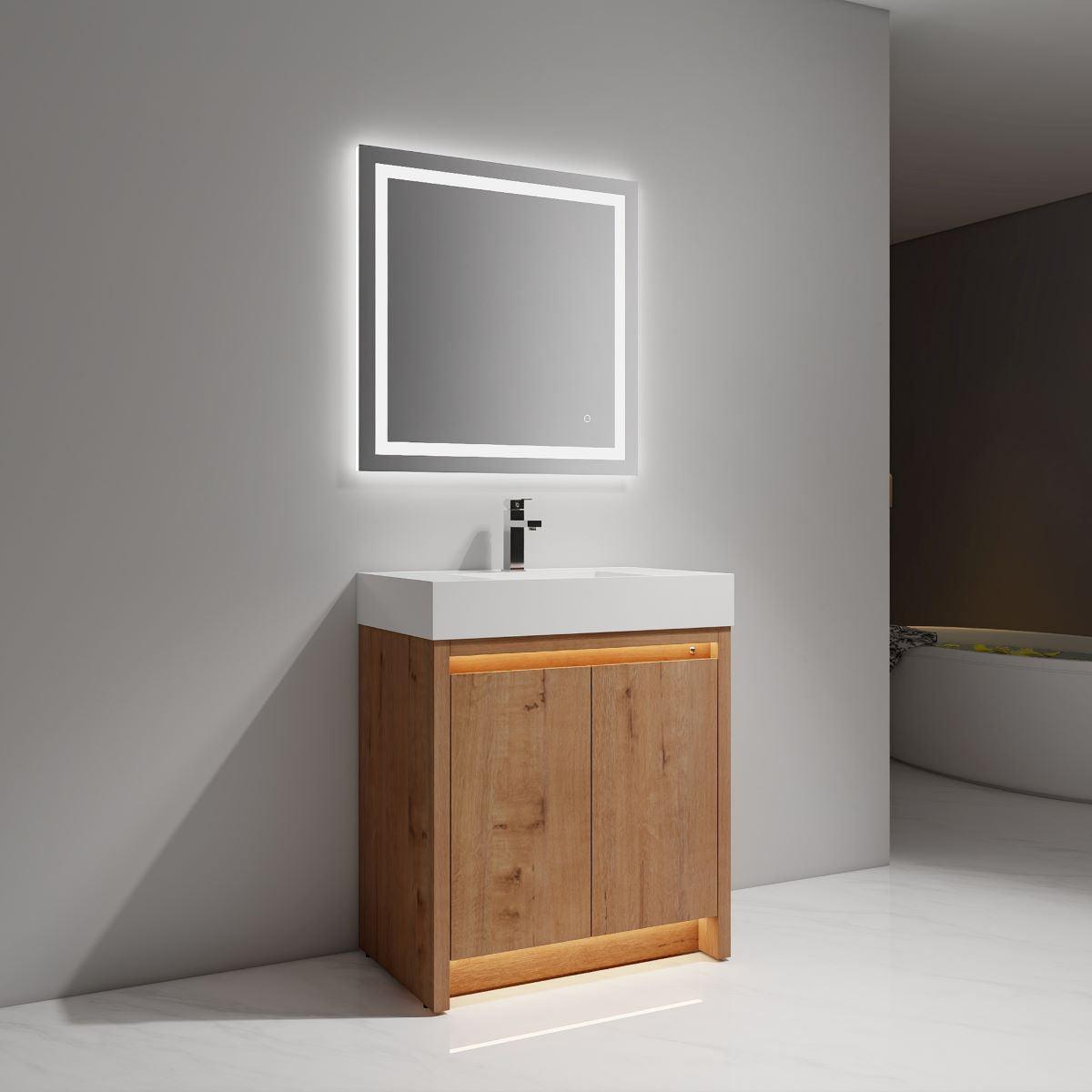Blossom Capri 30″ Vanity with Dual LED Illumination - Glossy White & Classic Oak