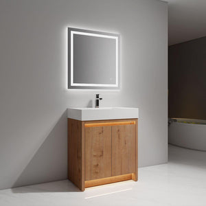 Blossom Capri 30″ Vanity with Dual LED Illumination - Glossy White & Classic Oak