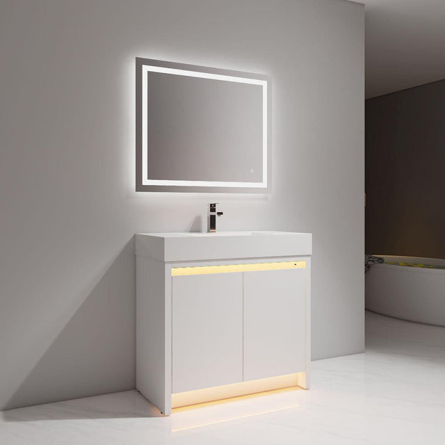 Blossom Capri 36″ Vanity with Dual LED Illumination - Glossy White & Classic Oak