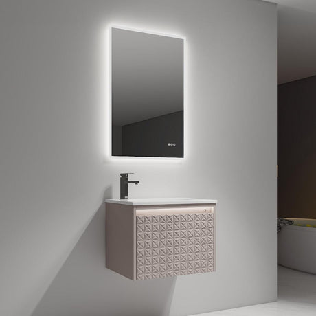 Blossom Thun 24″ Vanity with Droplet-Shaped Basin - LED Illuminated & 3D Diamond Pattern Design
