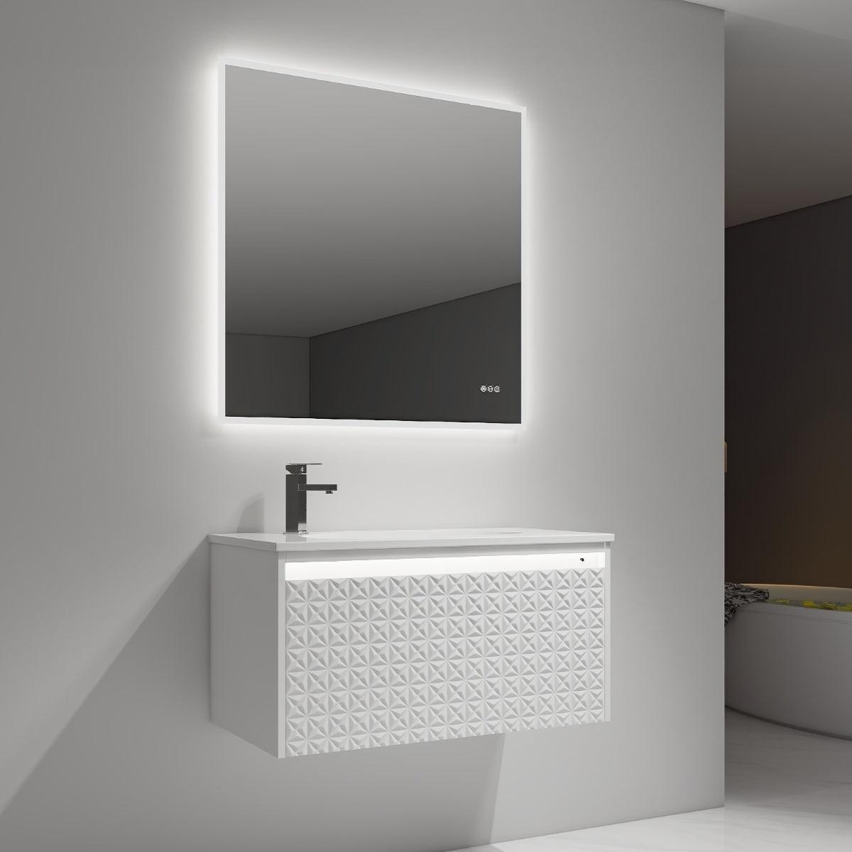 Blossom Thun 36″ Vanity with Droplet-Shaped Basin - LED Illuminated & 3D Diamond Pattern Design