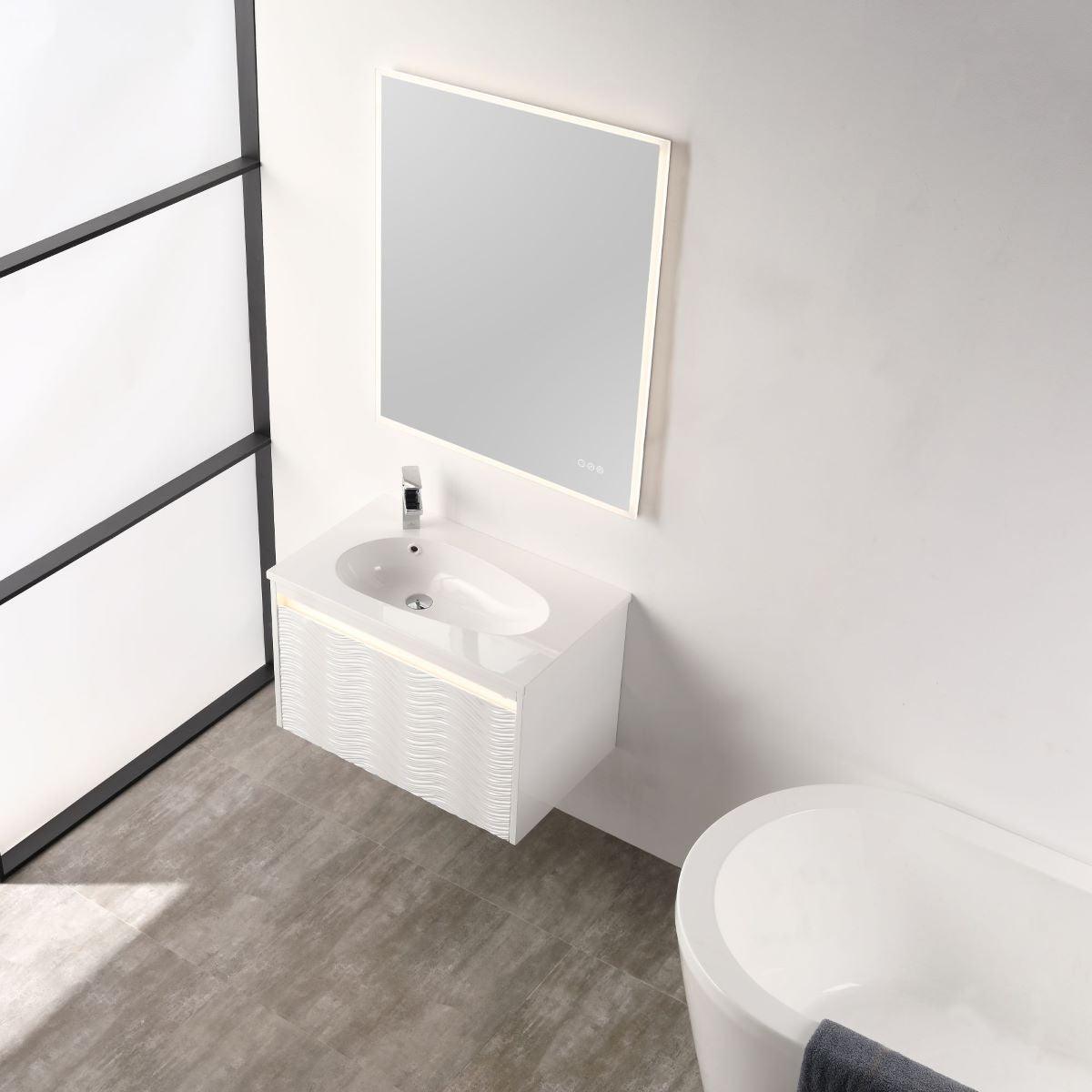 Blossom Voyage 30″ Vanity with Droplet-Shaped Basin - LED Illuminated & Unique Wave-Front Design