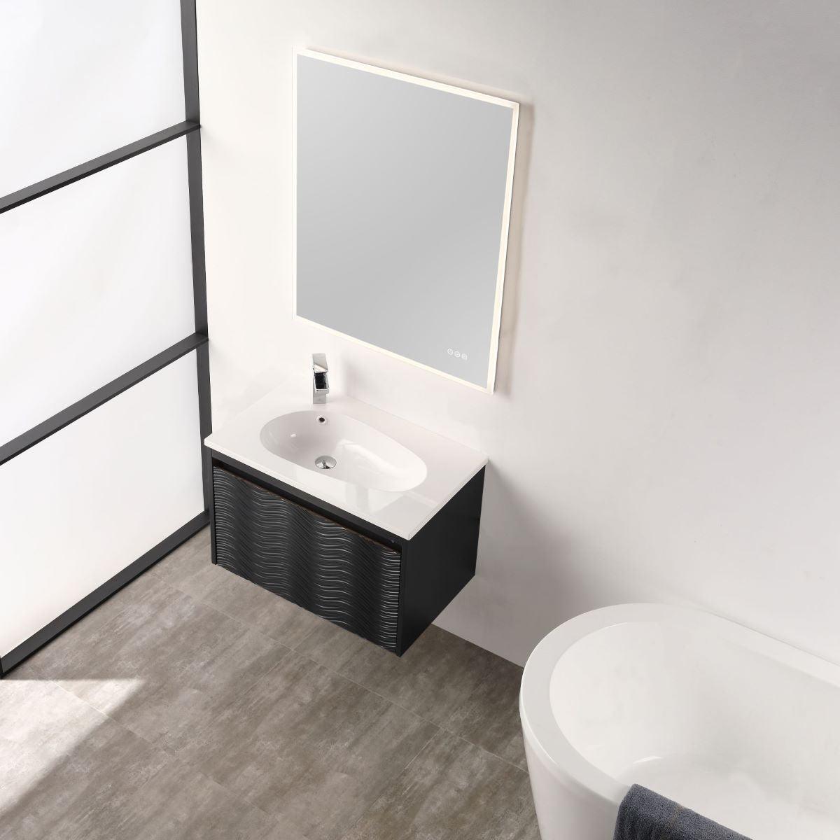 Blossom Voyage 30″ Vanity with Droplet-Shaped Basin - LED Illuminated & Unique Wave-Front Design
