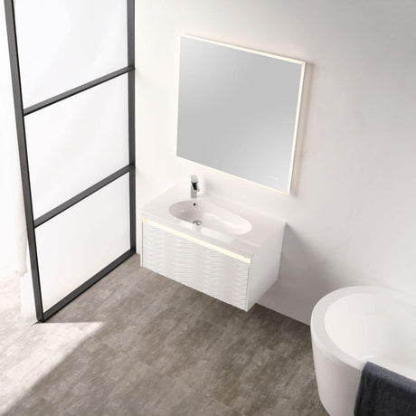 Blossom Voyage 36″ Vanity with Droplet-Shaped Basin - LED Illuminated & Wave-Shaped Front Design