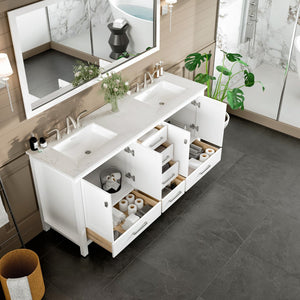 Aberdeen 78 in. White Double Sink  Bath Vanity with Carrara Quartz Top and Undermount Porcelain Sinks