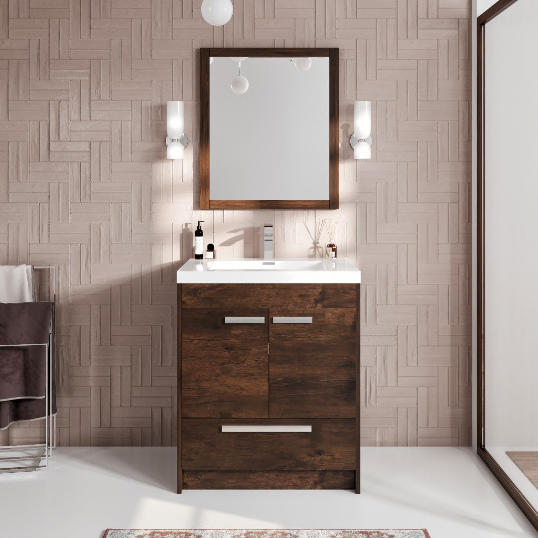 Lugano 30 in. Rosewood Single Sink Bath Vanity with Acrylic Top and Integrated Sink
