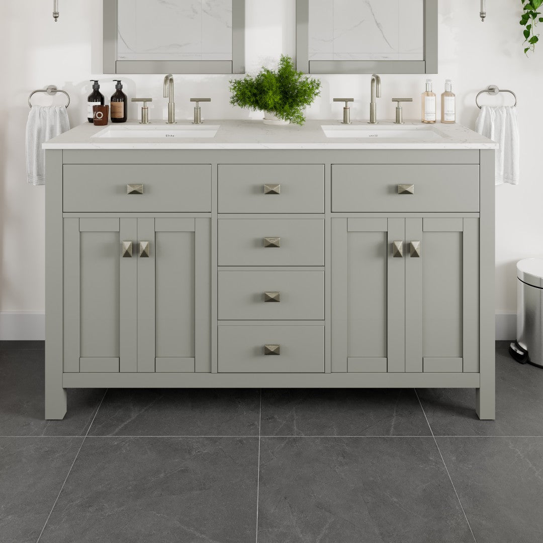 Artemis 60 in. Gray Double Sink  Bath Vanity with Engineered Top and Undermount Porcelain Sinks