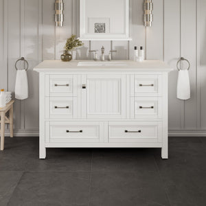 Britney 42 in. White Single Sink Bath Vanity with Carrara Quartz Top and Undermount Porcelain Sink