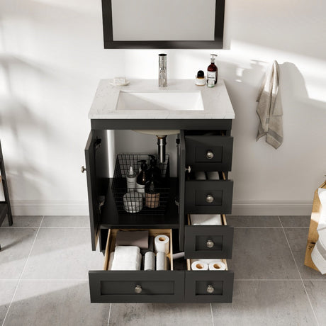 Happy 24 in. Espresso Single Sink Bath Vanity with Carrara Quartz Top and Undermount Porcelain Sink