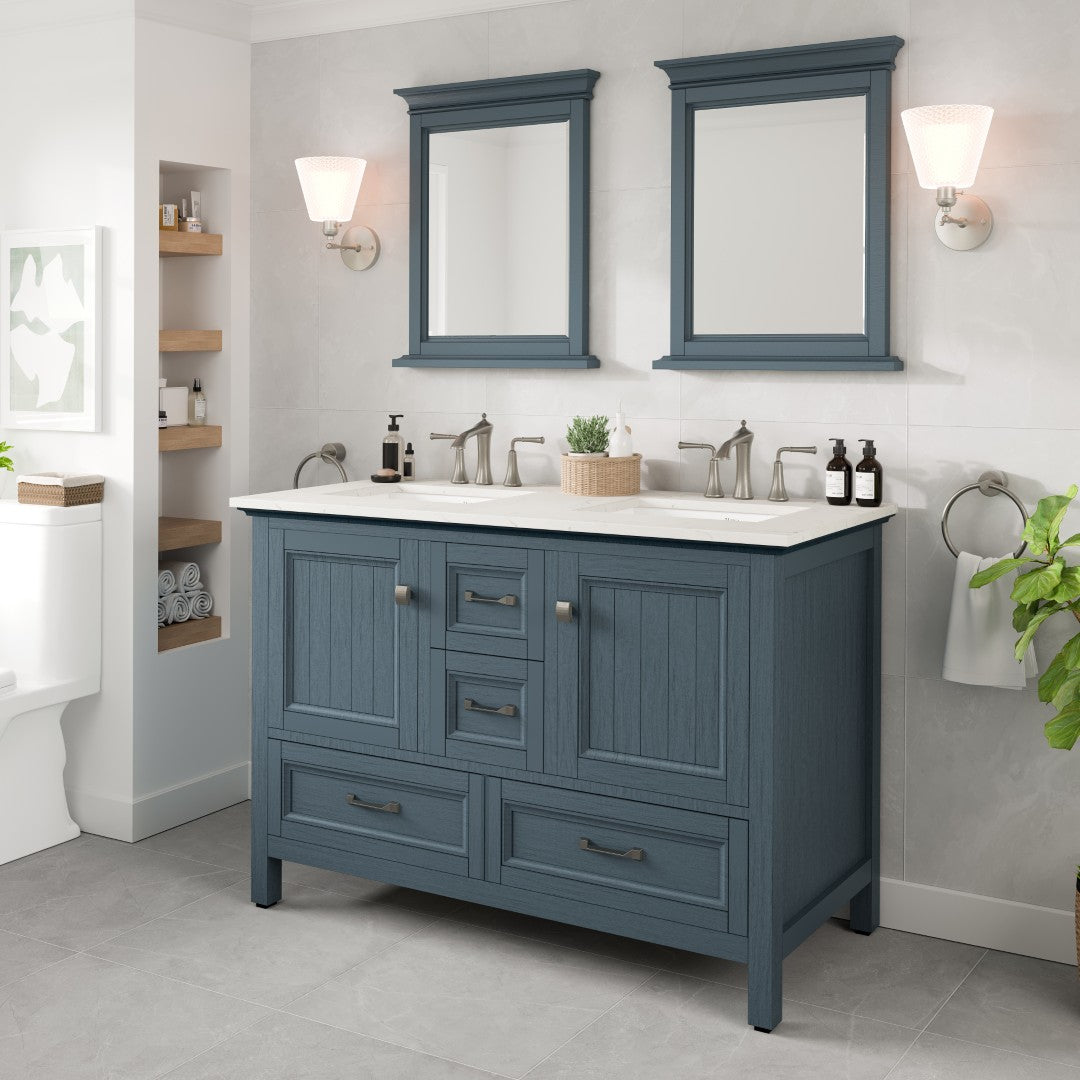 Britney 48 in. Ash Blue Double Sink  Bath Vanity with Carrara Quartz Top and Undermount Porcelain Sinks