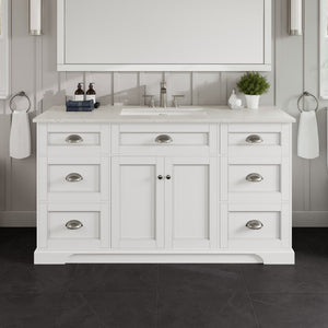 Epic 60 in. White Single Sink Bath Vanity with Carrara Quartz Top and Undermount Porcelain Sink