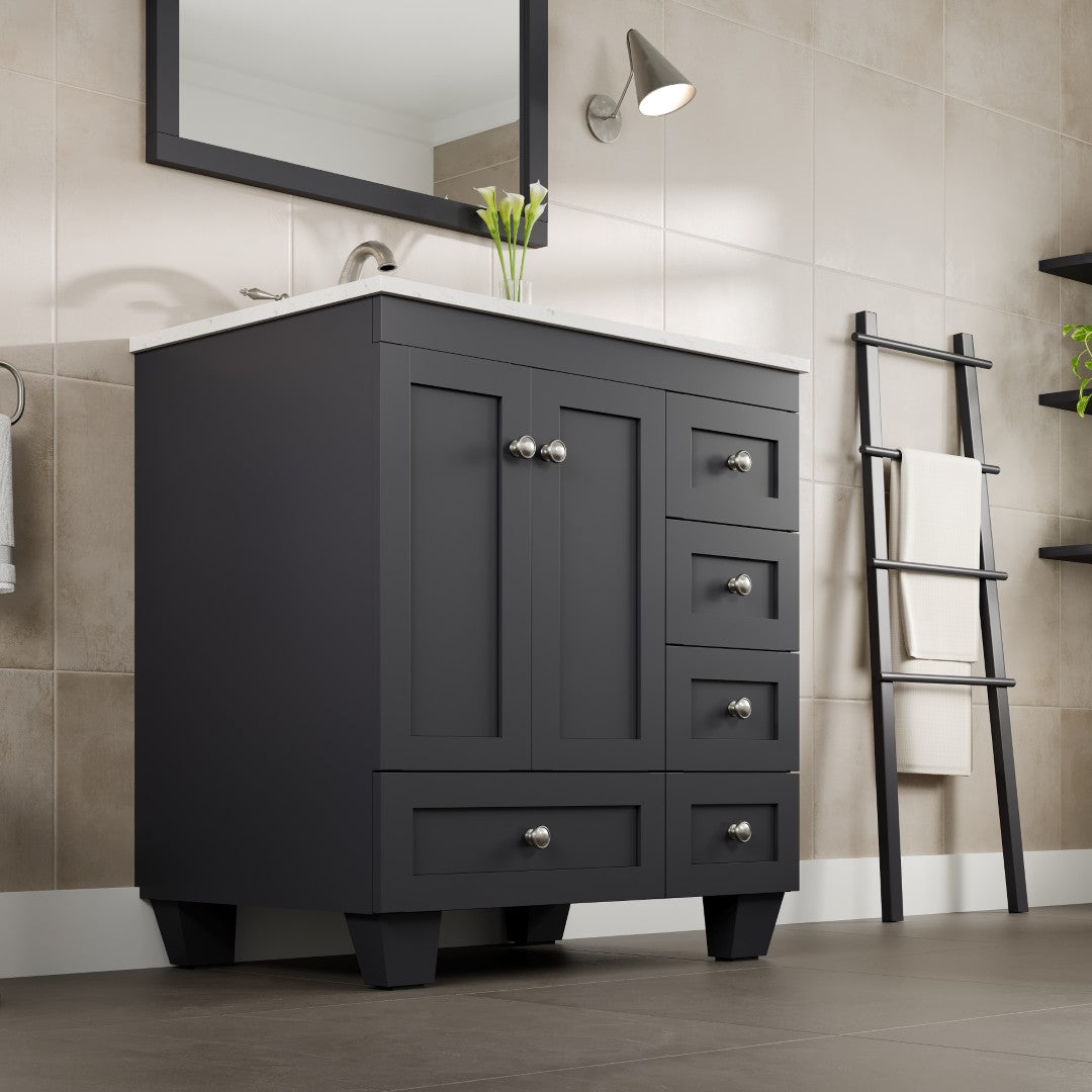 Acclaim 30 in. Dark Gray Single Sink Bath Vanity with Carrara Quartz Top and Undermount Porcelain Sink