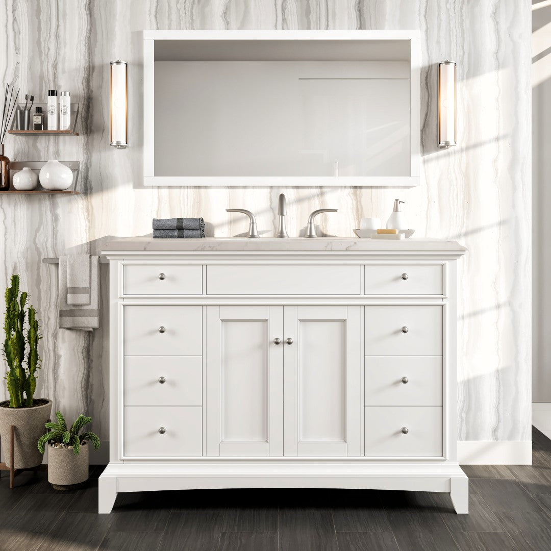 Elite Stamford 42 in. White Single Sink Bath Vanity with Carrara Quartz Top and Undermount Porcelain Sink